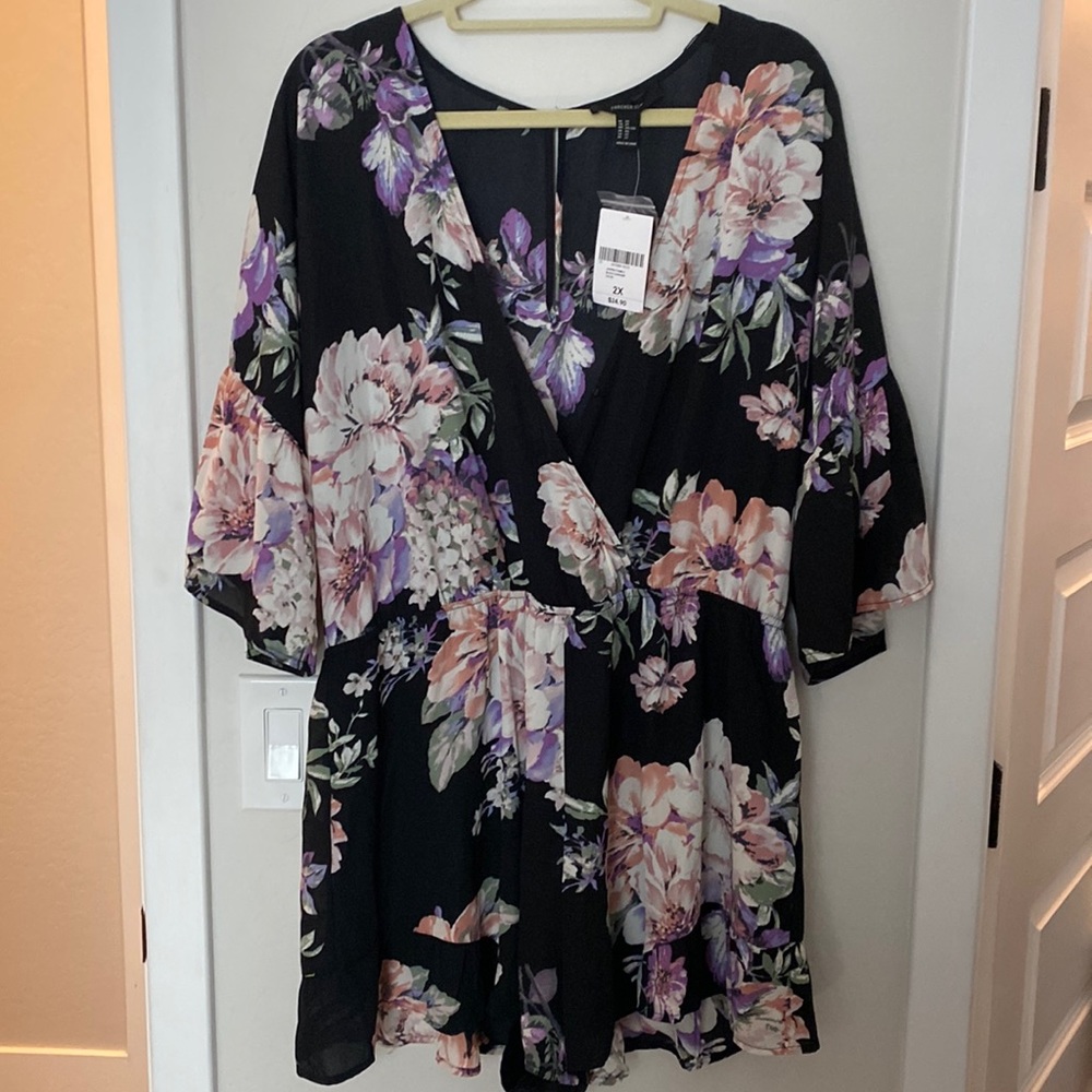 Forever 21 Black Floral Romper